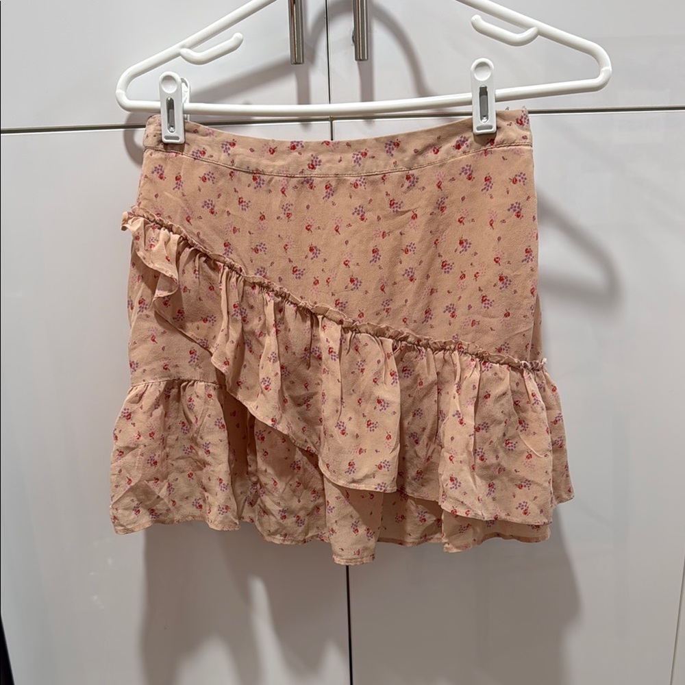 Love Shack Fancy Pink Asymmetrical Ruffled Mini Skirt